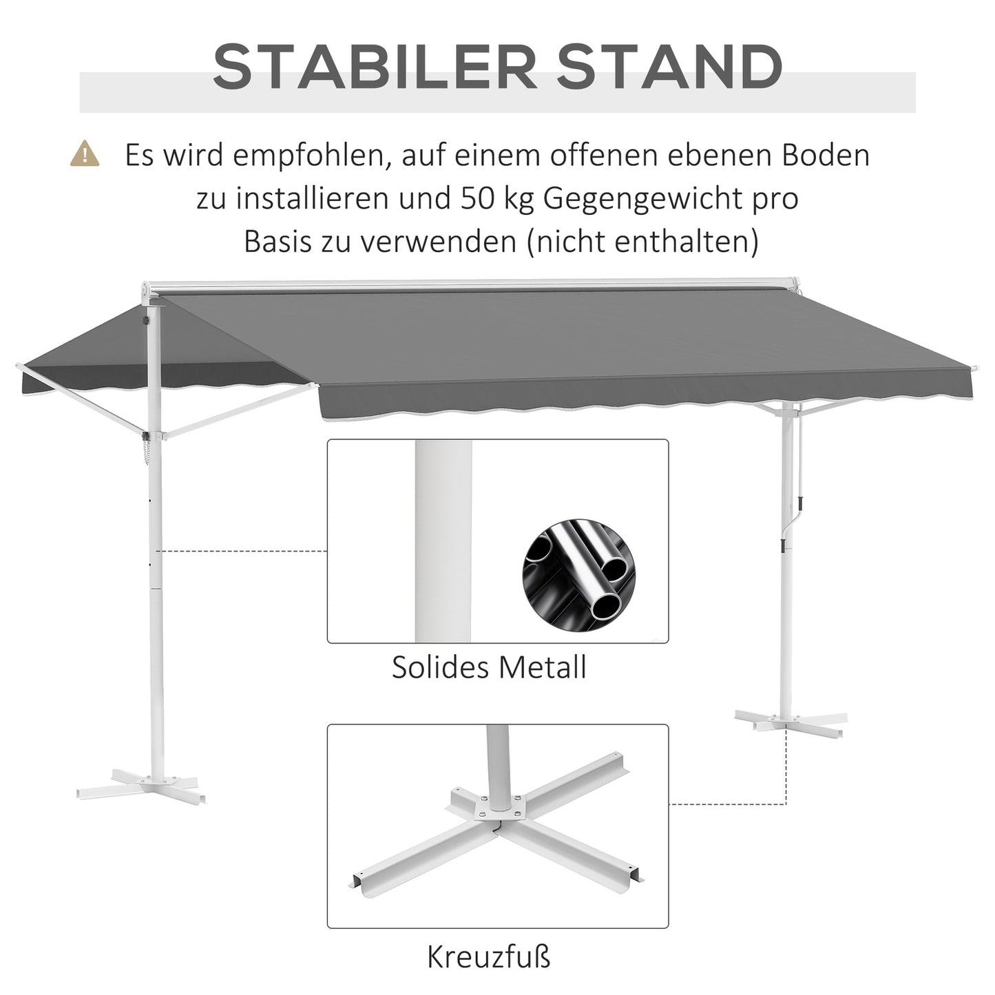 Patio Garden awning with folding arm, 4.5x3.4M, Grey