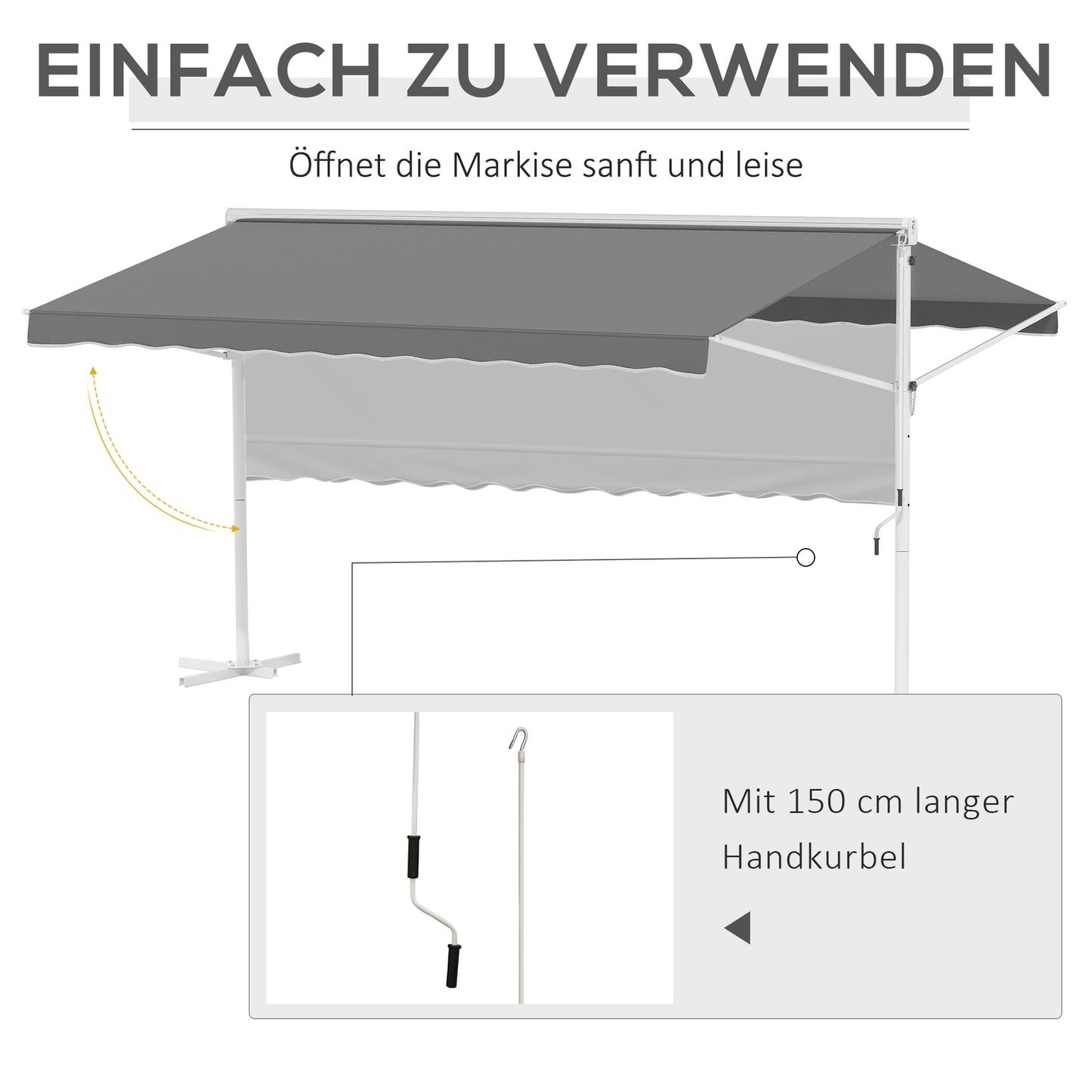 Patio Garden awning with folding arm, 4.5x3.4M, Grey