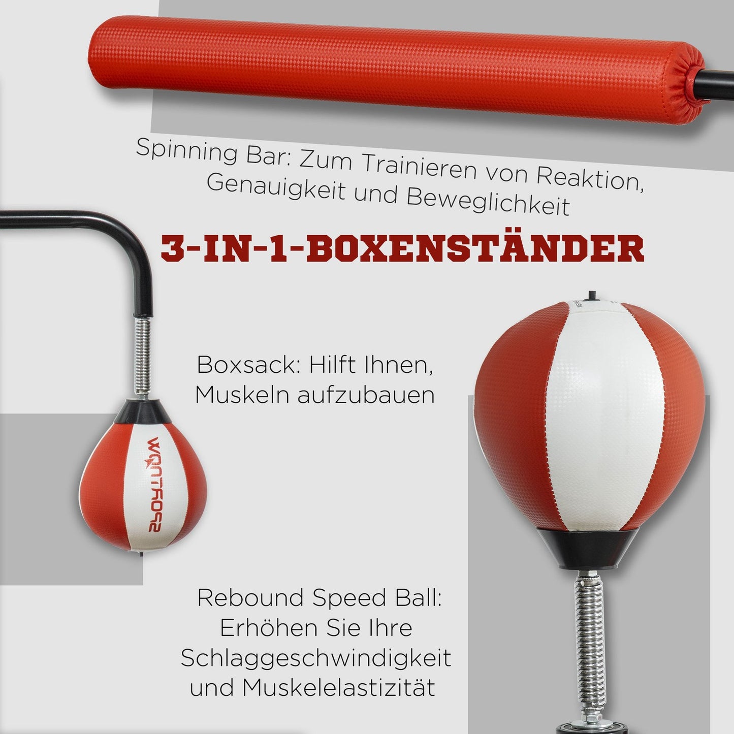 Freestanding punching bag, adjustable height, reflex balls for adults