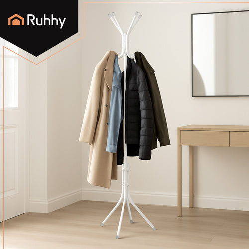 Standing Clothes Rack, White Metal, 170cm, 3 Levels
