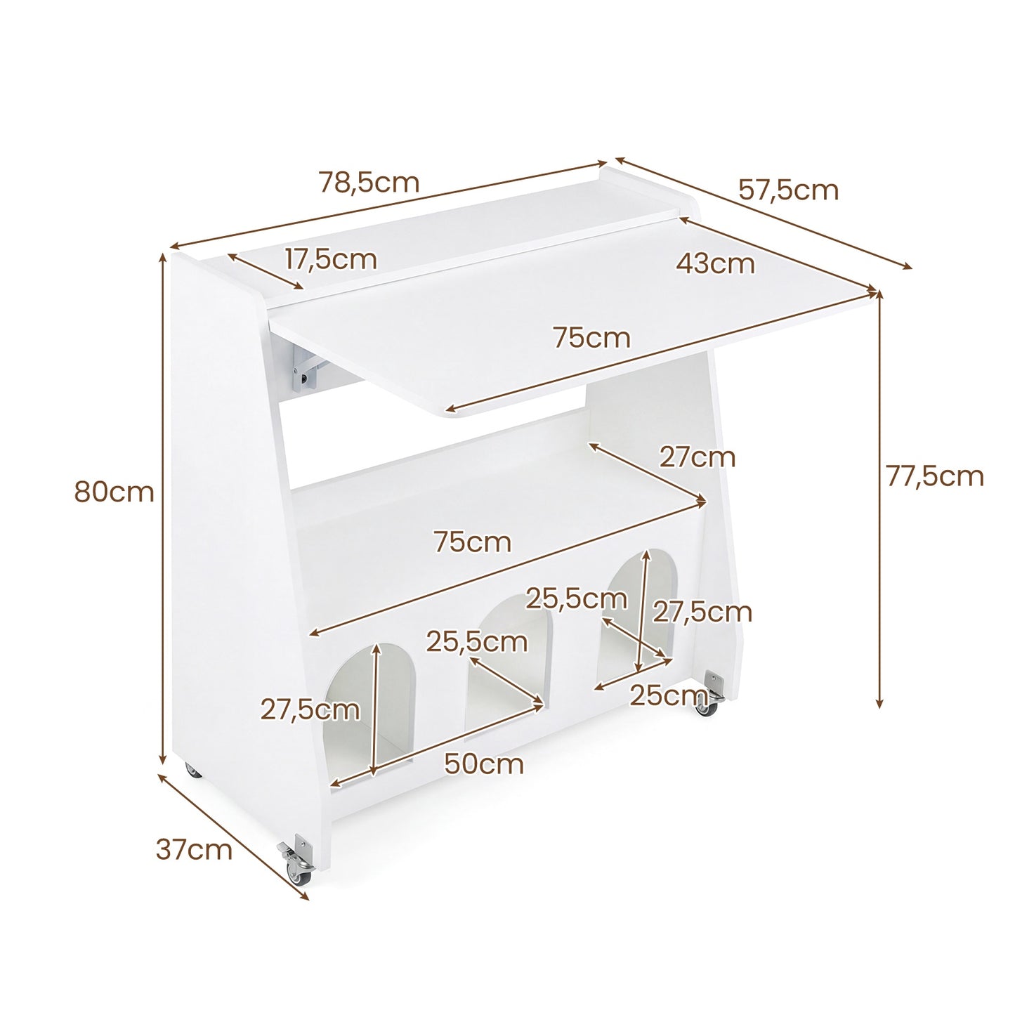 Standing Desk with Wheels, Foldable Top, Space-Saving, White