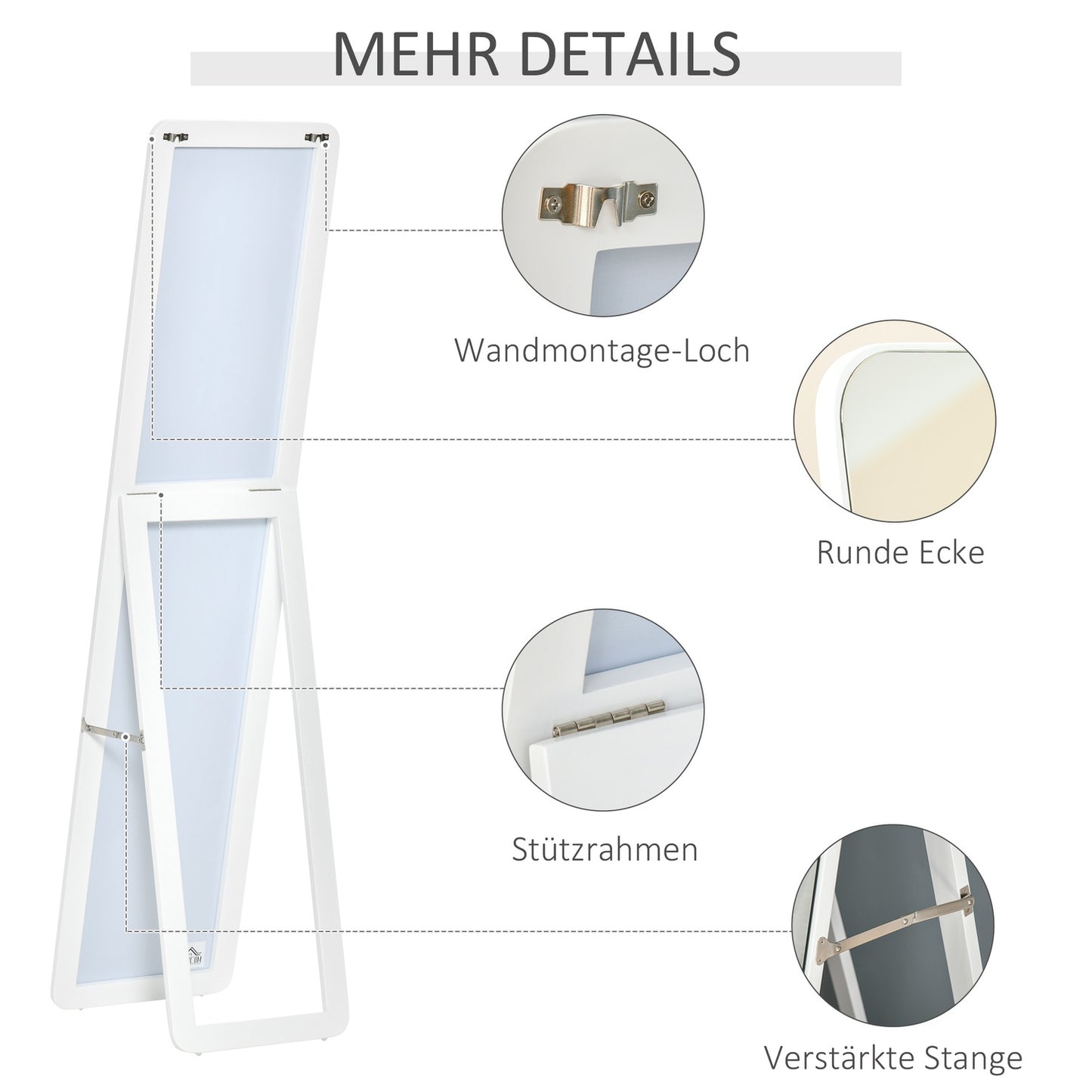 Full length standing mirror, folding frame, wall mountable