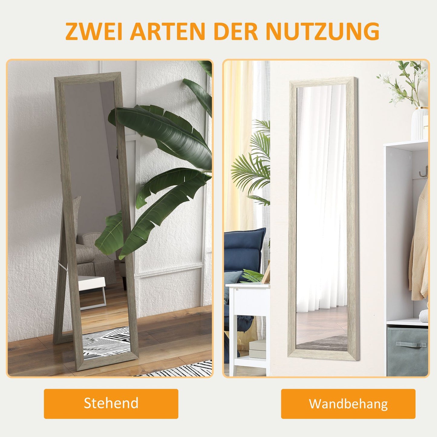 Full-length standing mirror in aluminium, gray - bedroom & hall