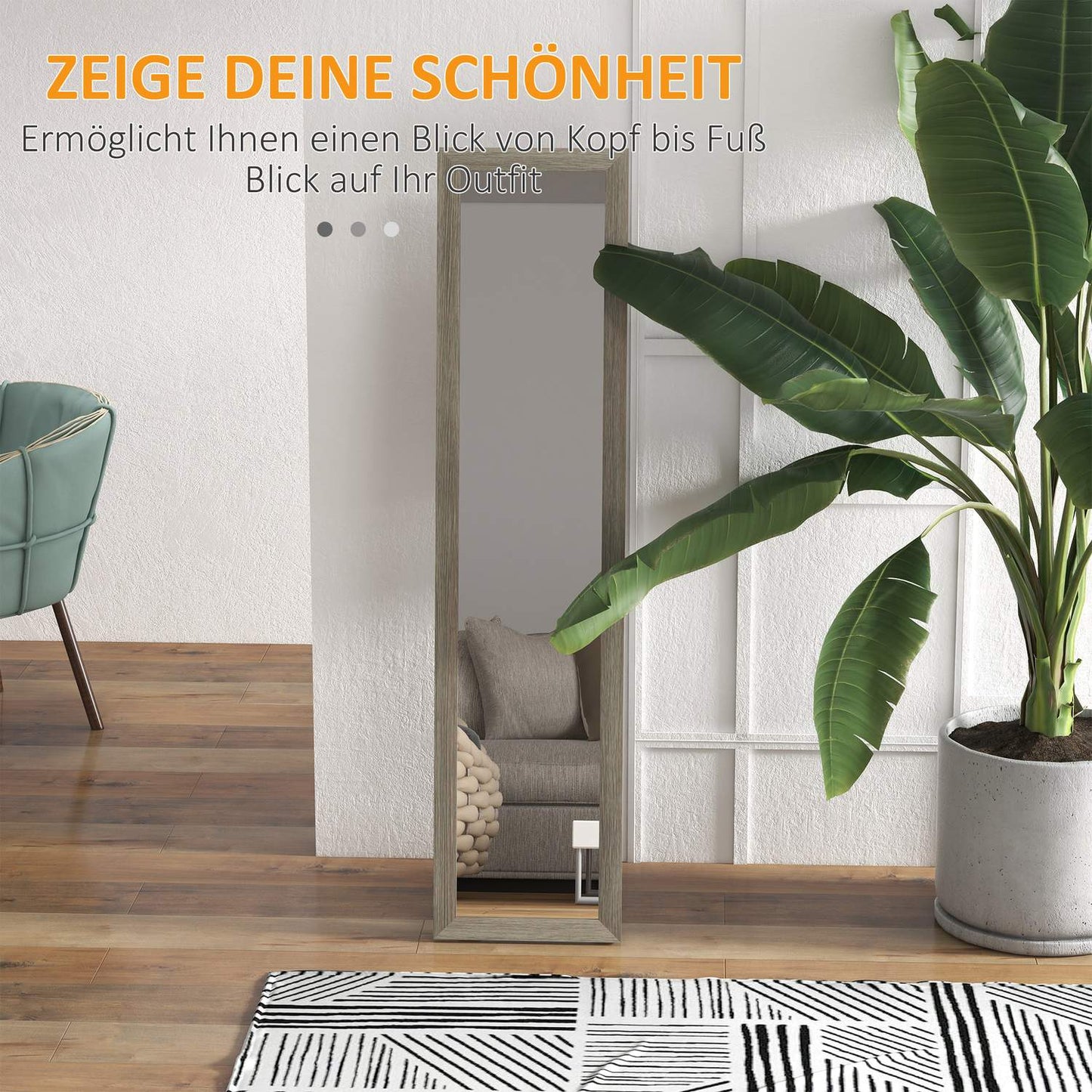 Full-length standing mirror in aluminium, gray - bedroom & hall