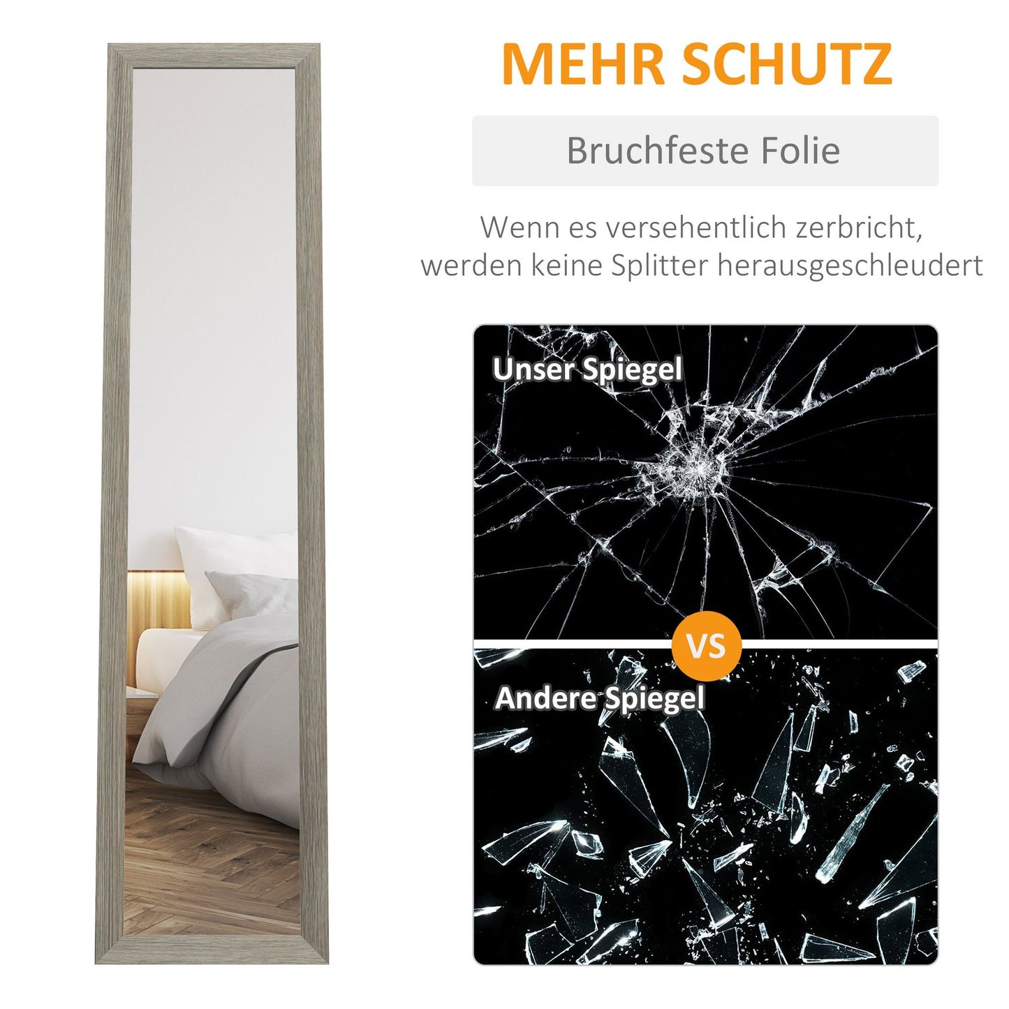 Full-length standing mirror in aluminium, gray - bedroom & hall
