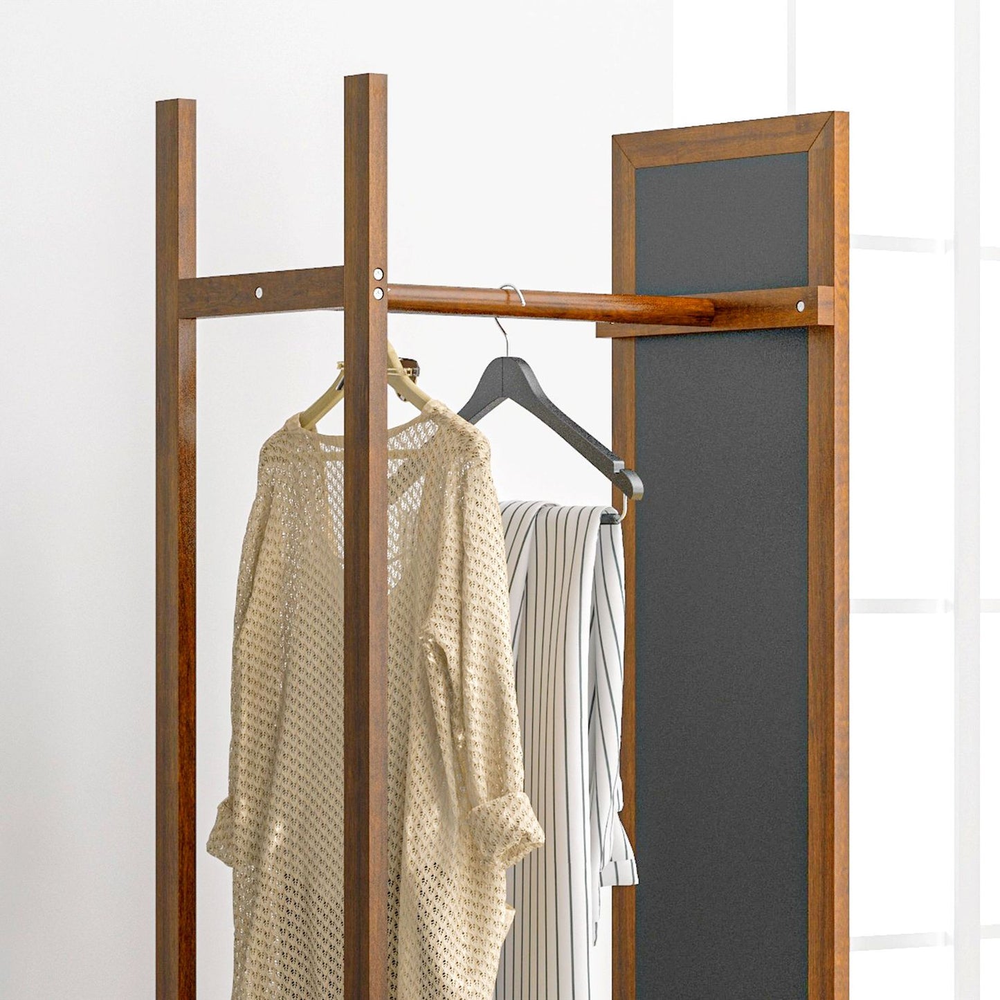 Standing full-length mirror with wheels, walnut finish