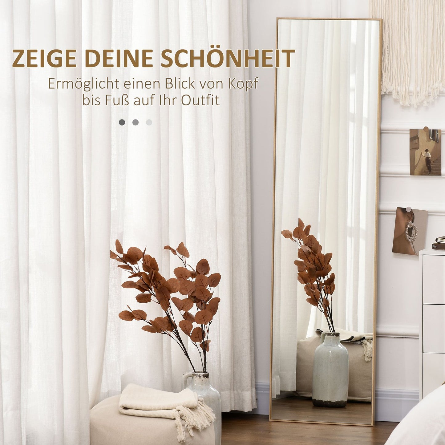Full-length standing mirror, wood grain, silver/light brown