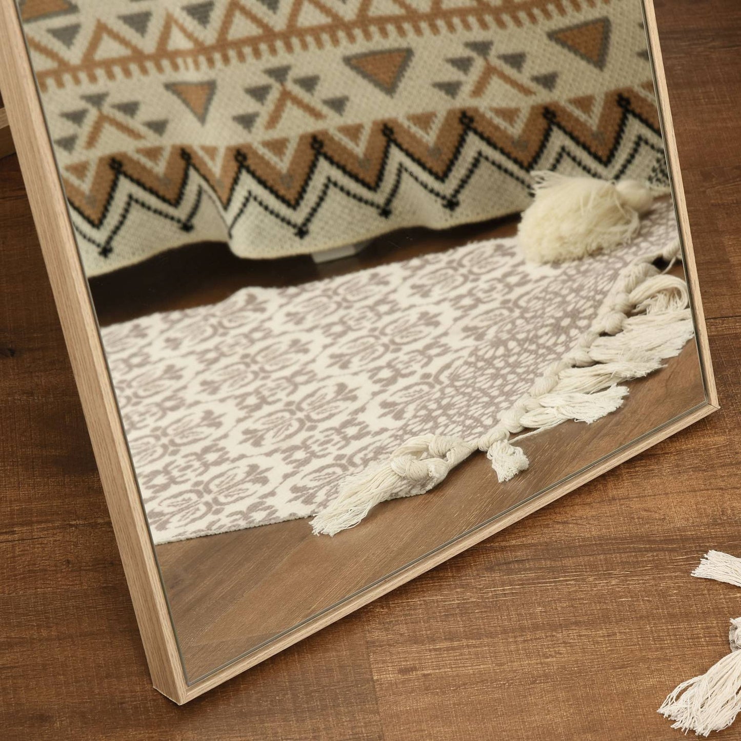 Full-length standing mirror, wood grain, silver/light brown
