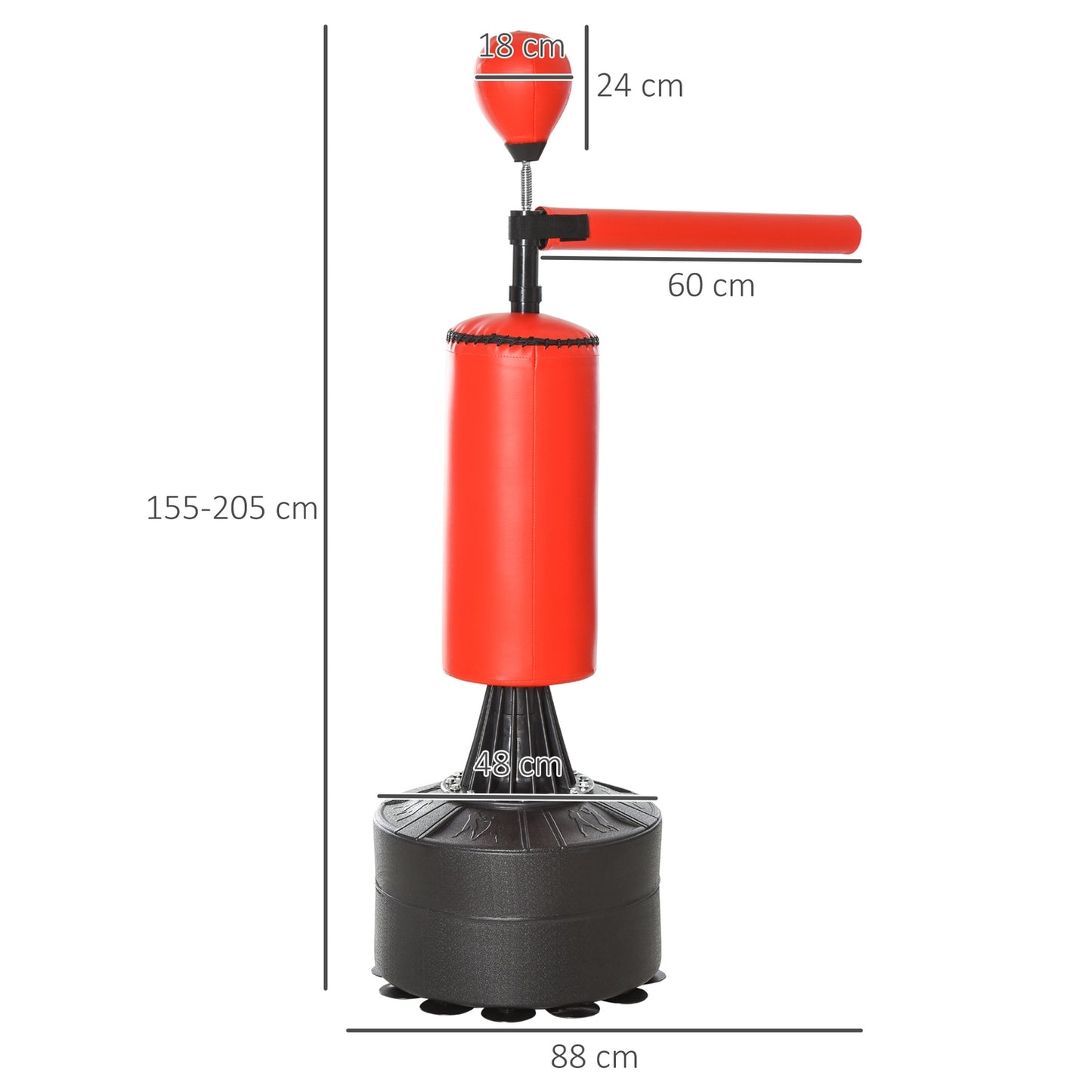 Standing punching bag with accessories, adjustable height