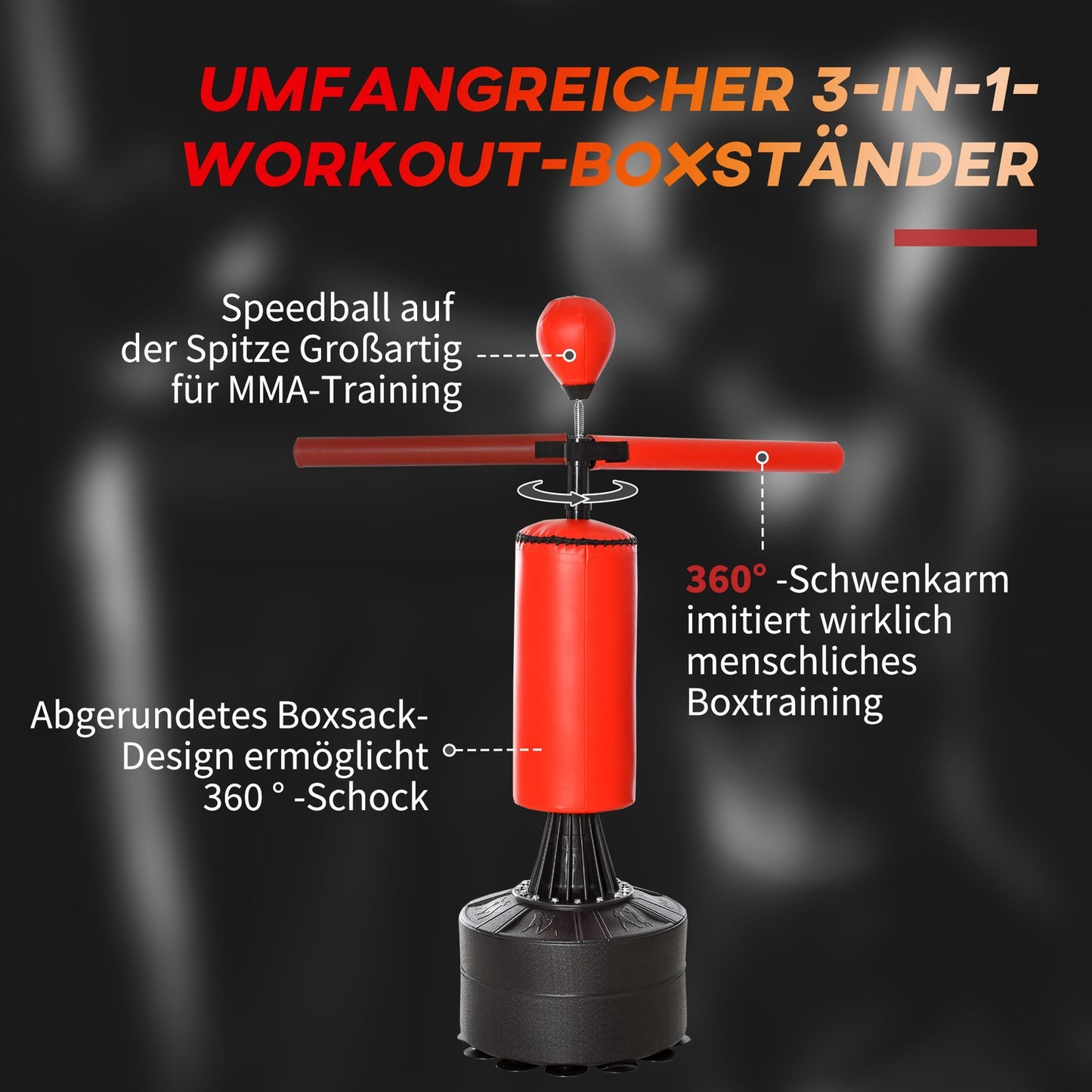 Standing punching bag with accessories, adjustable height