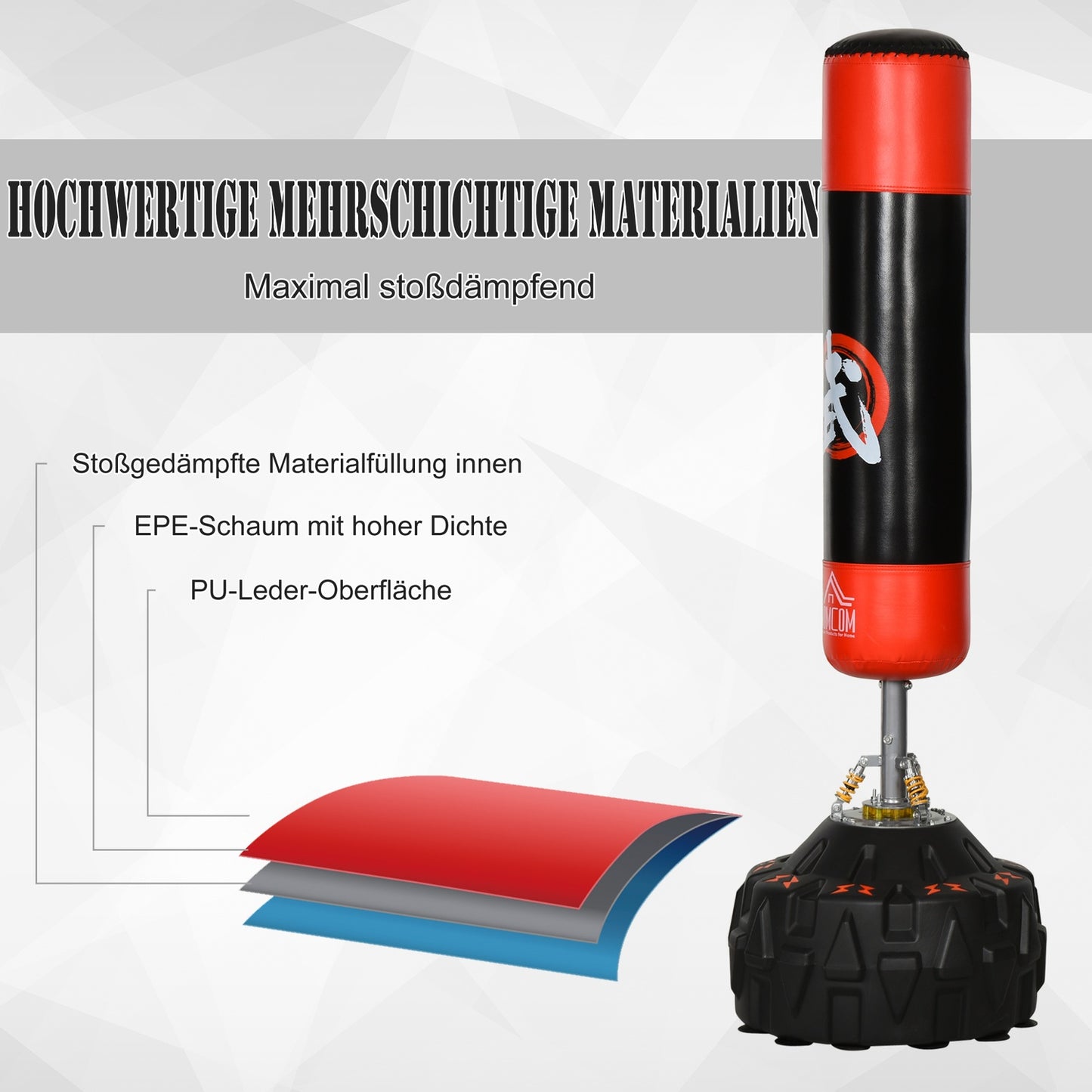 Freestanding punching bag, suction base, 180cm, black/red