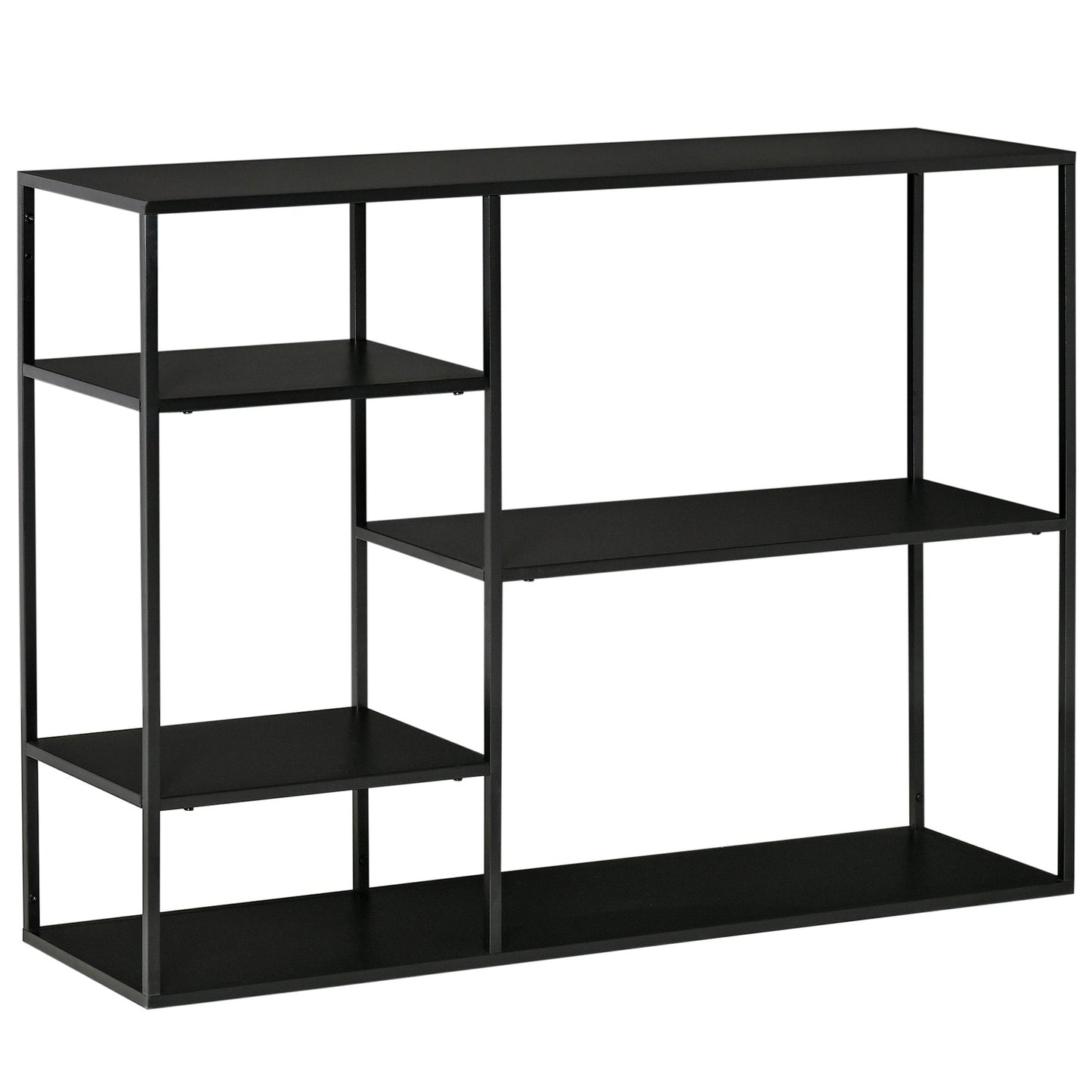 Standing metal bookcase with 5 open compartments, black