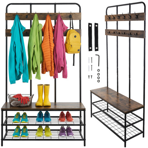 Standing Shelf with Hanger, 182cm, Metal Frame, 12 Hooks