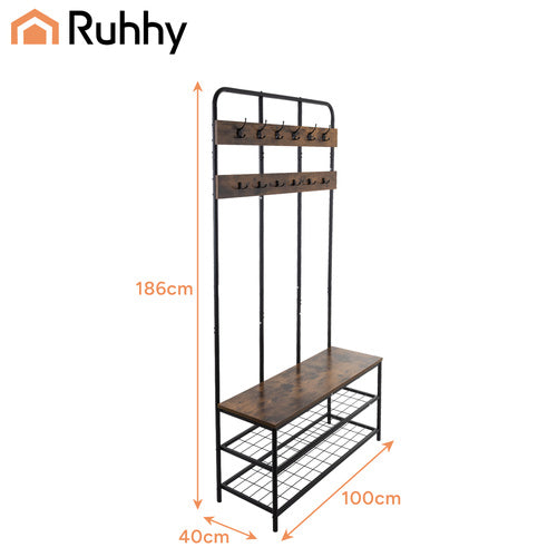 Standing Shelf with Hanger, 182cm, Metal Frame, 12 Hooks