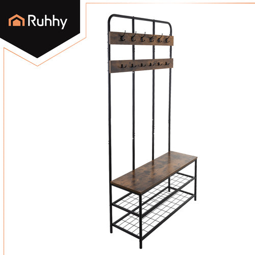 Standing Shelf with Hanger, 182cm, Metal Frame, 12 Hooks