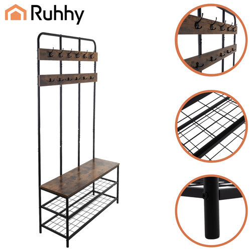 Standing Shelf with Hanger, 182cm, Metal Frame, 12 Hooks