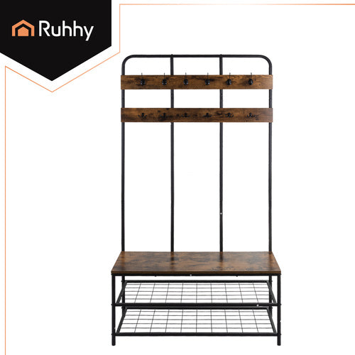 Standing Shelf with Hanger, 182cm, Metal Frame, 12 Hooks