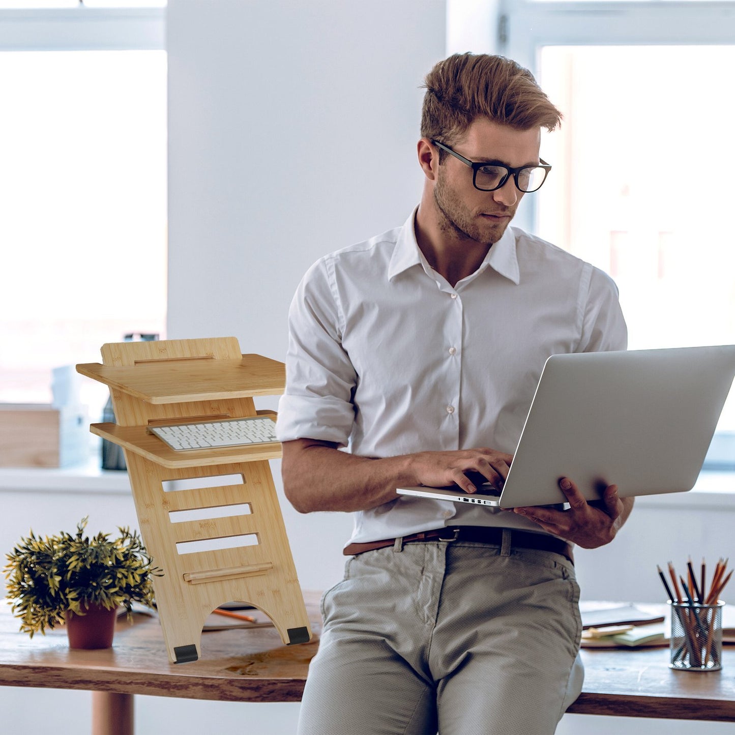 Standing bamboo desk top