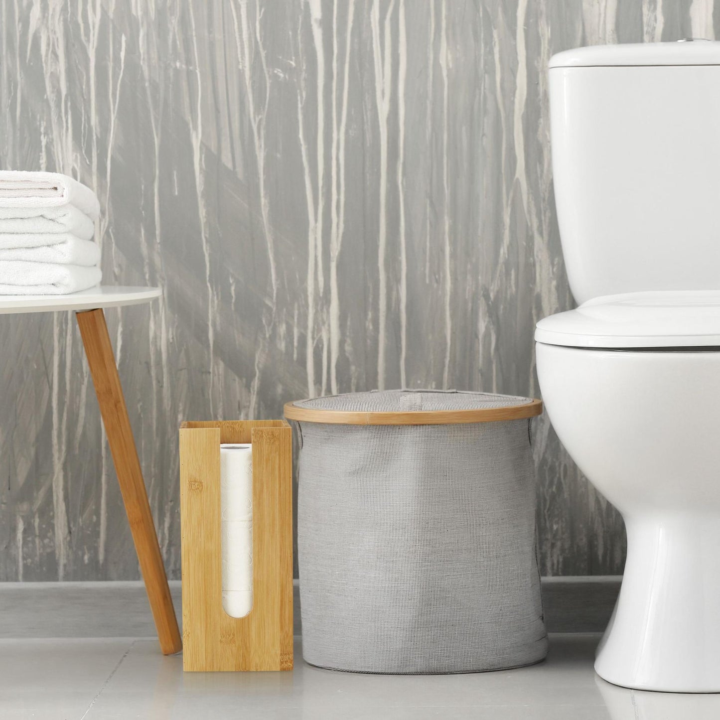 Standing bamboo toilet paper holder