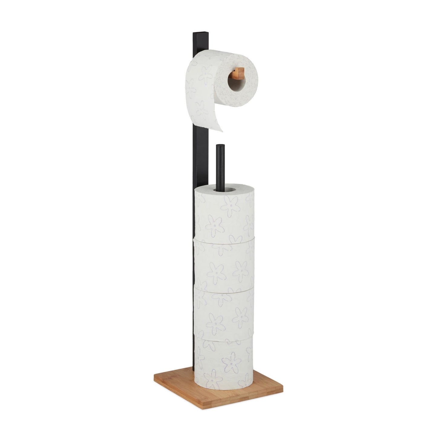Standing bamboo toilet paper holder