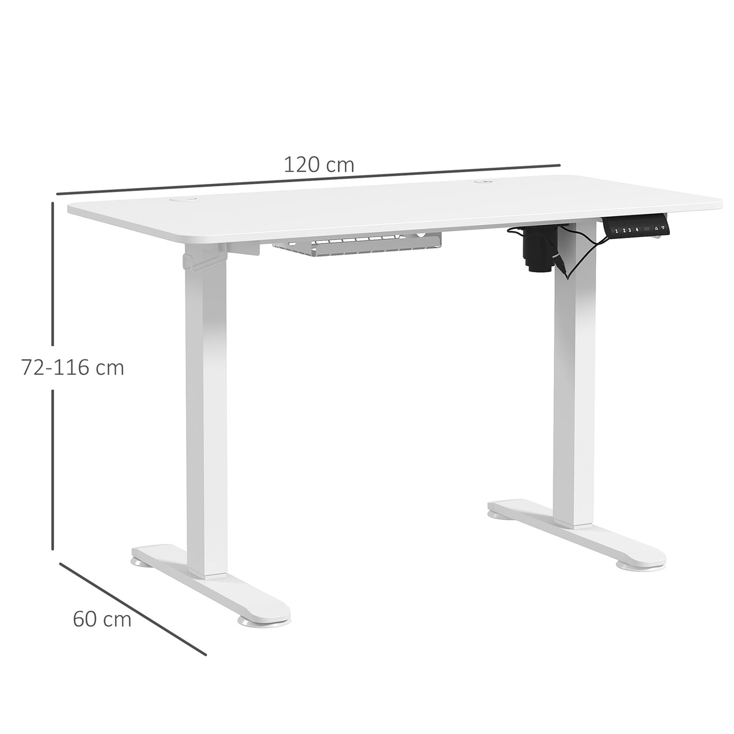Electric standing table, adjustable height, 120x60cm, white