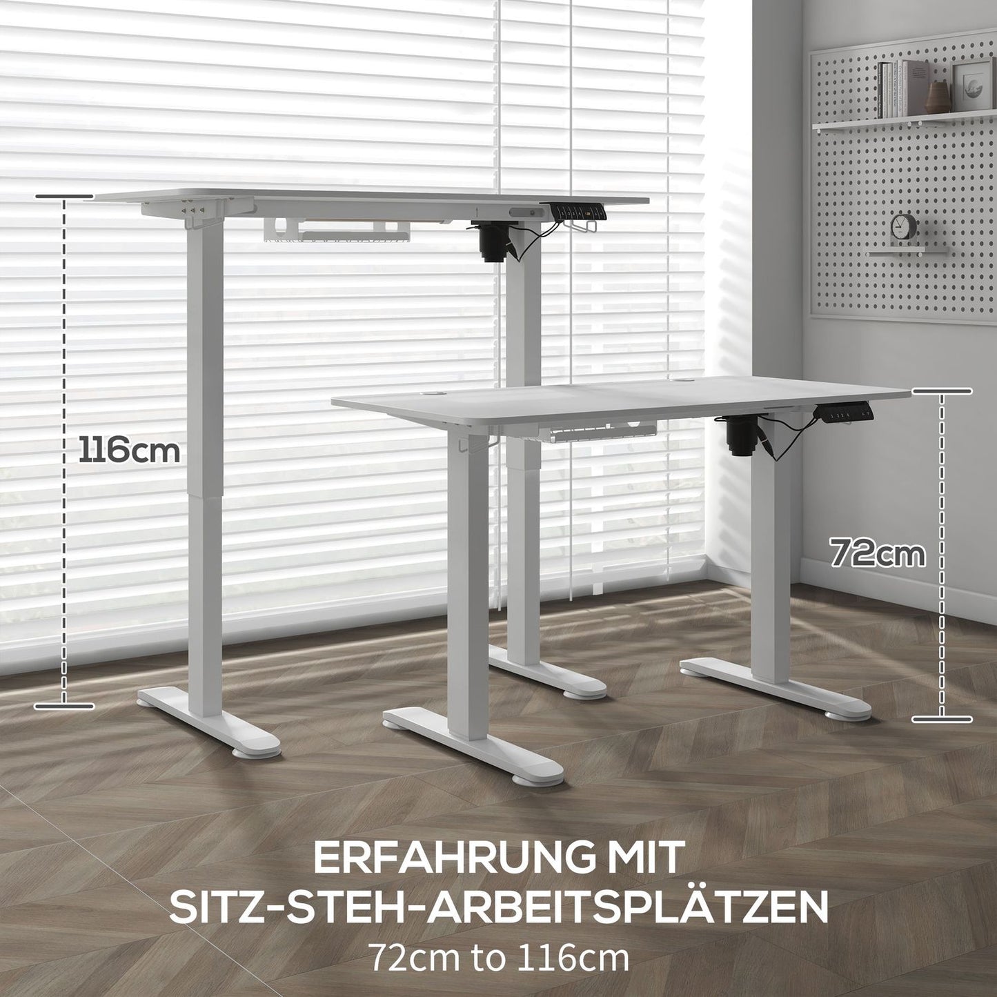Electric standing table, adjustable height, 120x60cm, white