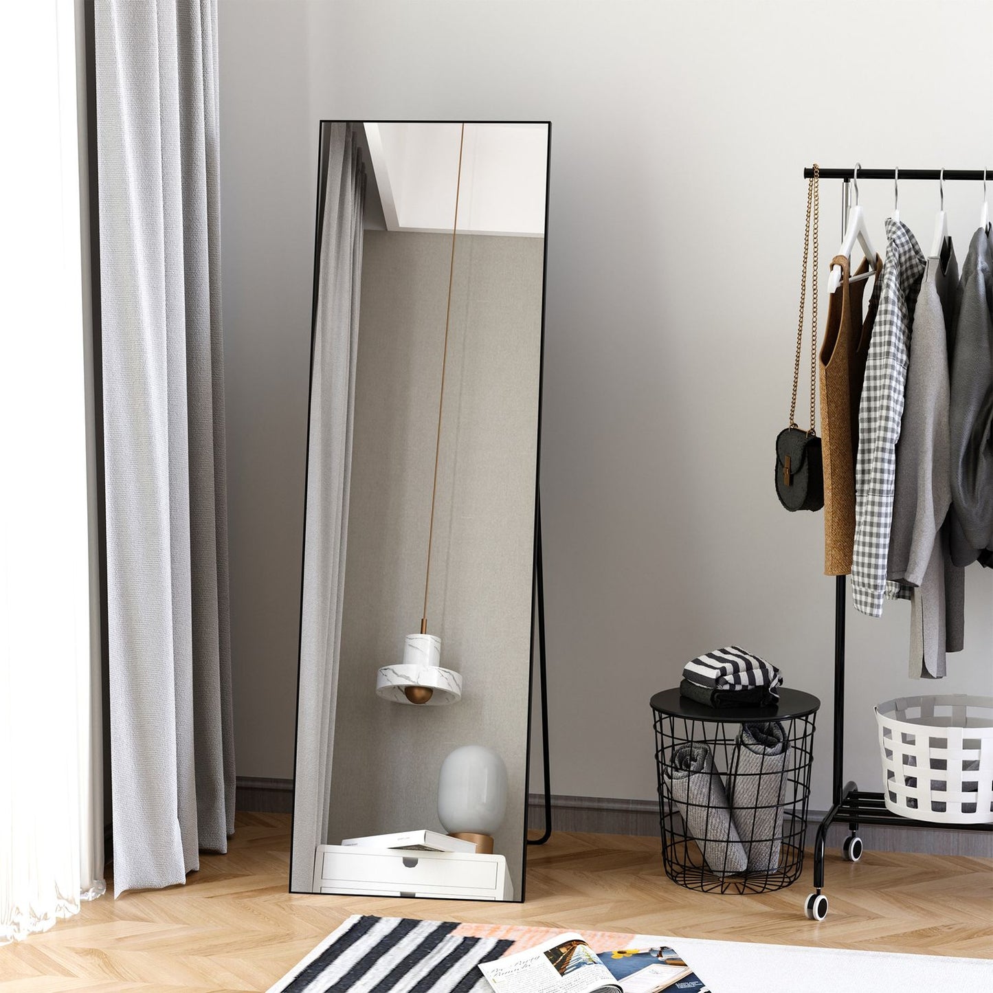 Full length dressing mirror, aluminum frame for bedroom