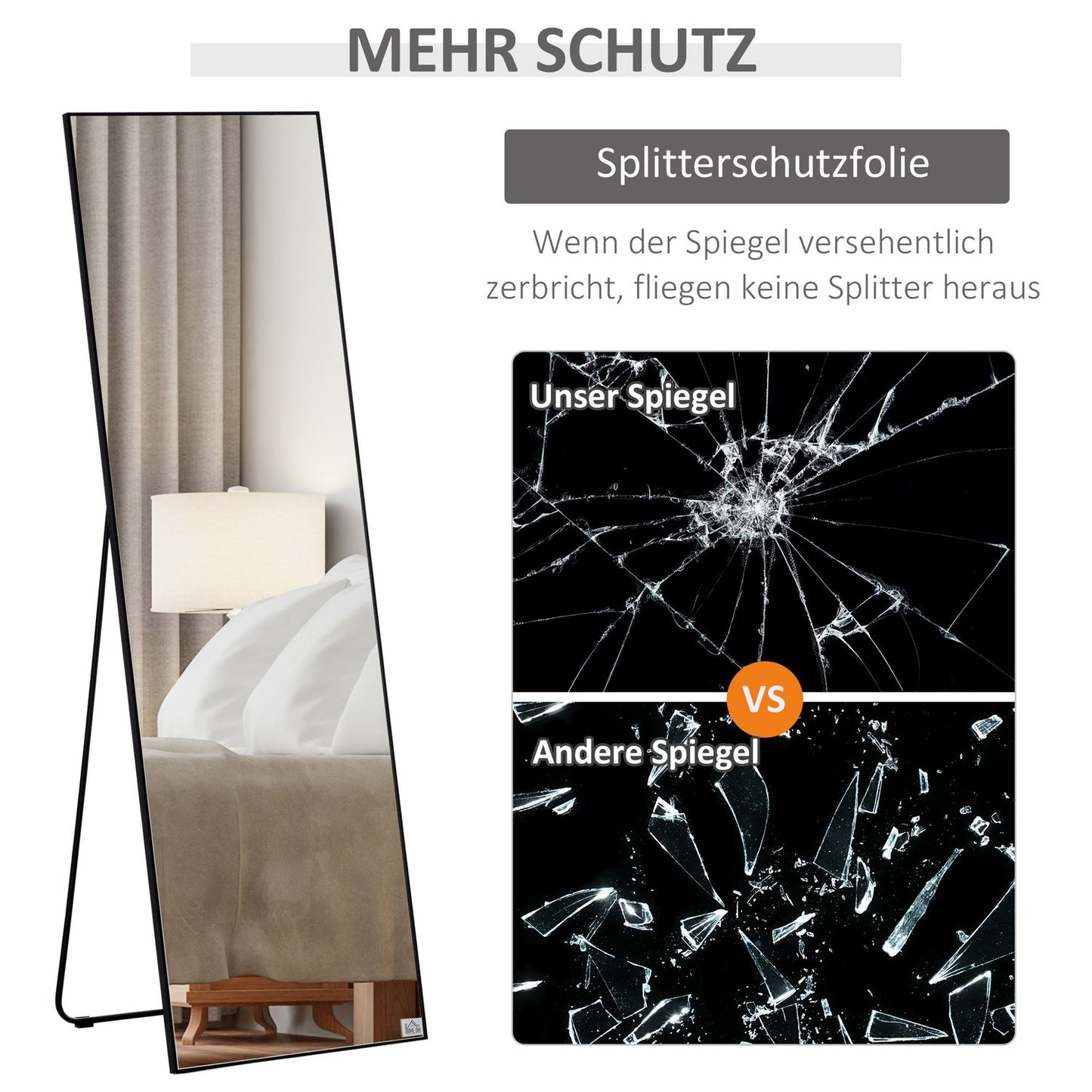 Full length dressing mirror, aluminum frame for bedroom