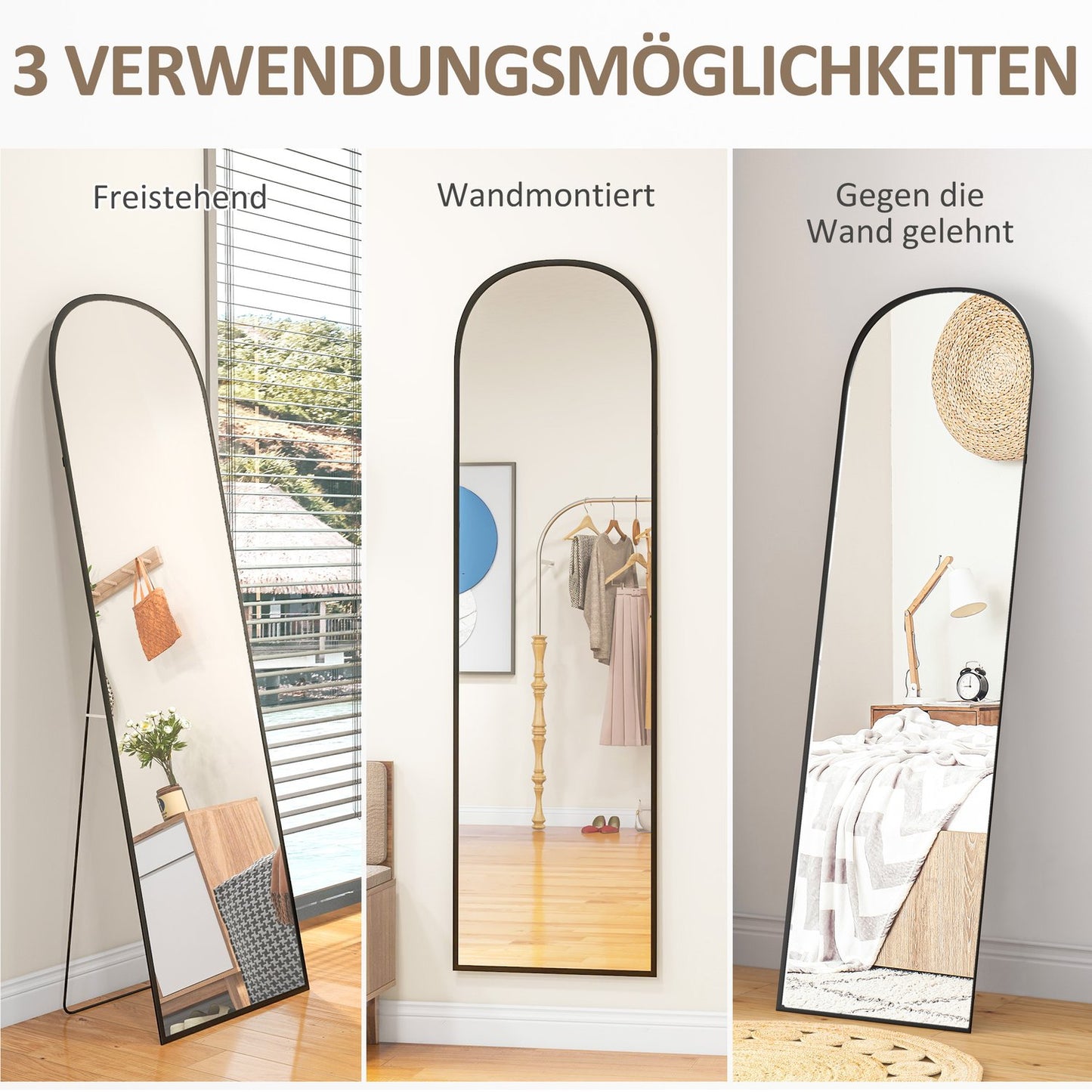 Full-Length Black Mirror, Aluminum Frame, 50x170 cm
