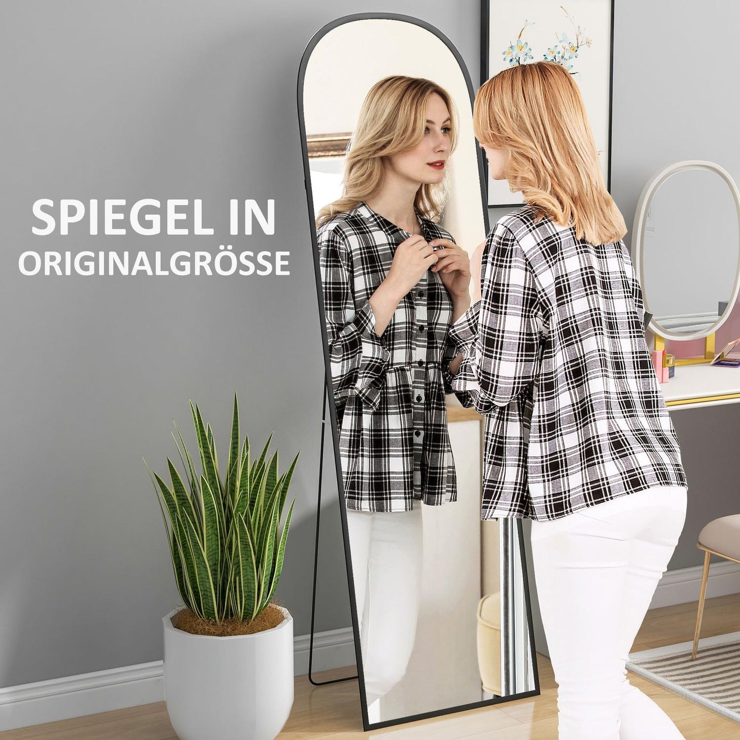 Full-Length Black Mirror, Aluminum Frame, 50x170 cm