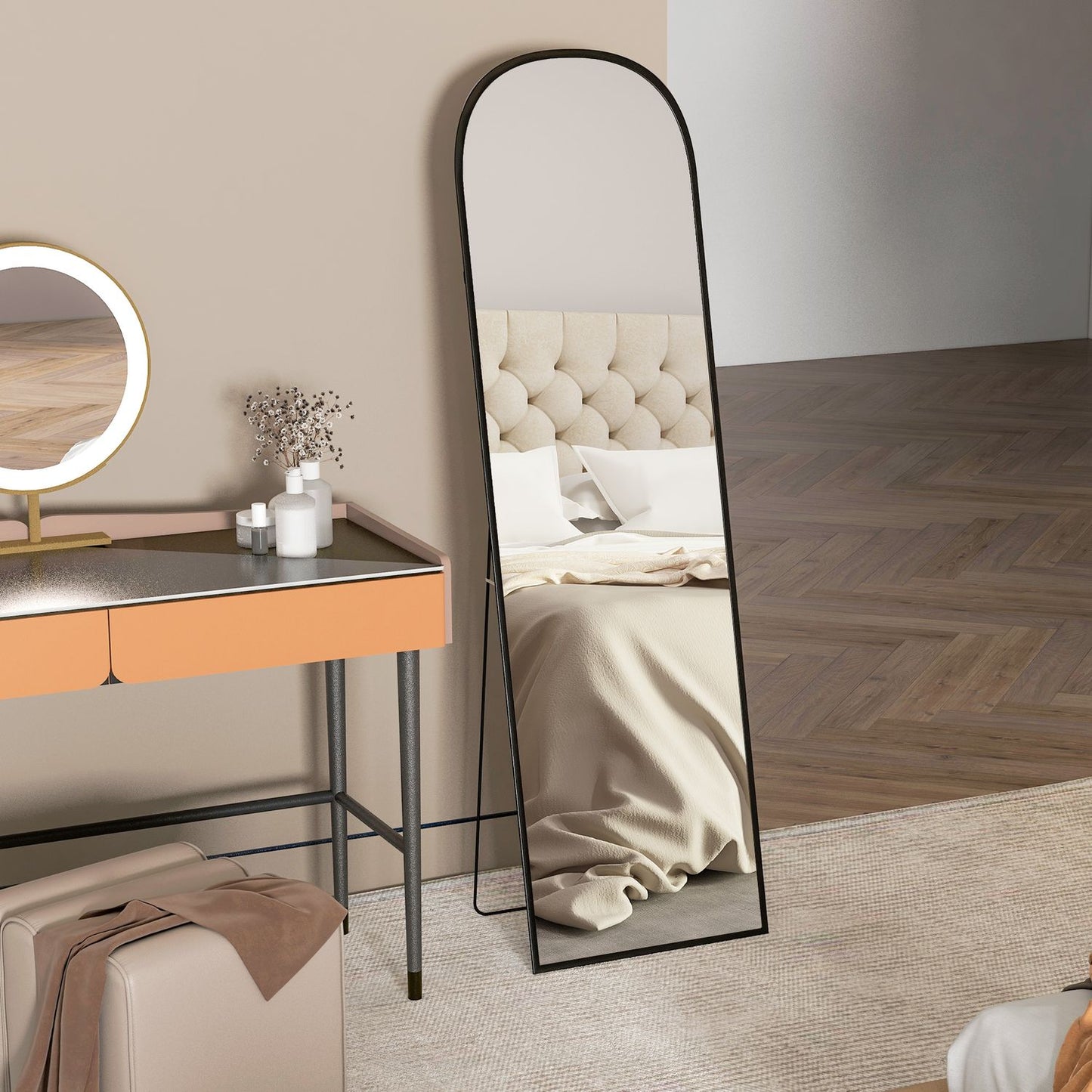 Full-Length Black Mirror, Aluminum Frame, 50x170 cm