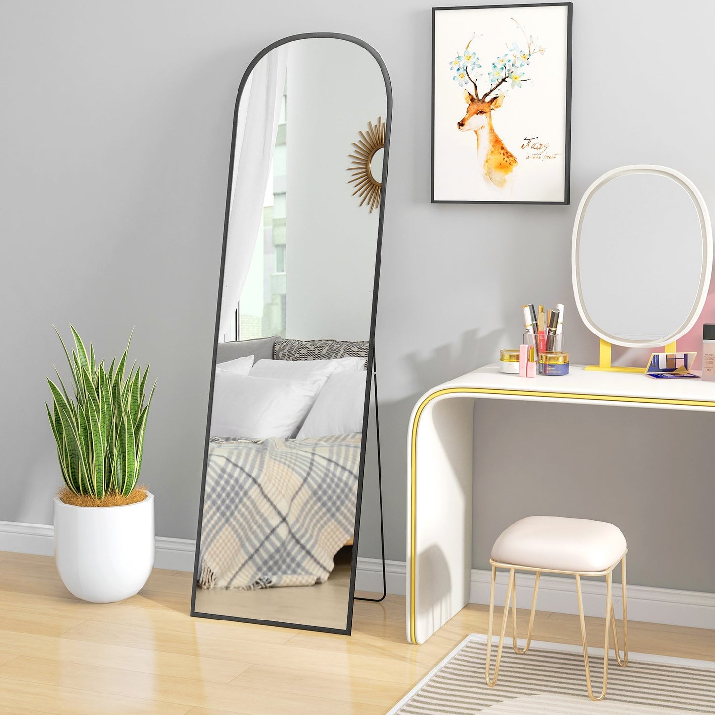 Full-Length Black Mirror, Aluminum Frame, 50x170 cm