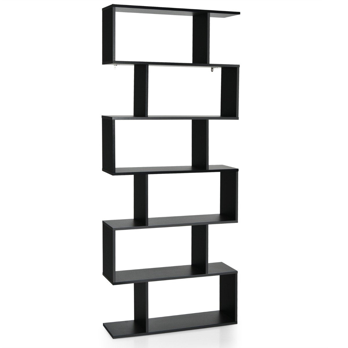 Standing shelf 6 levels S-shape bookcase storage shelf wood color choice black