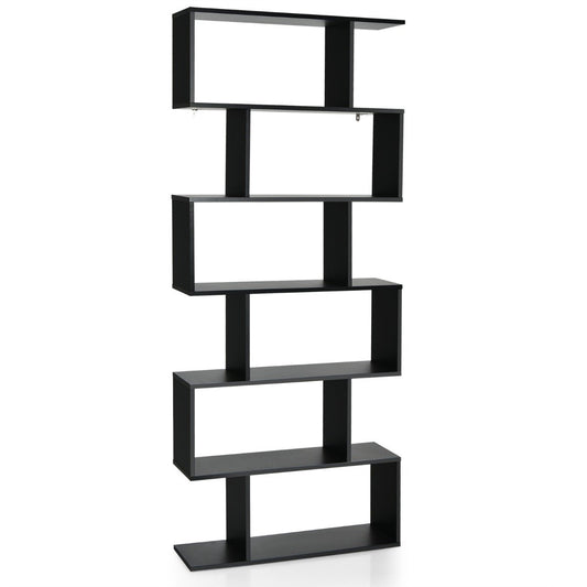 Standing shelf 6 levels S-shape bookcase storage shelf wood color choice black