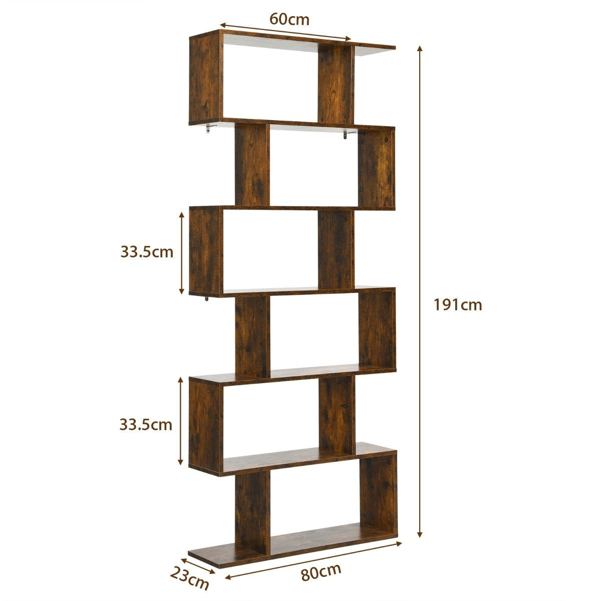 Standing shelf 6 levels S-shape bookcase storage shelf wood color choice brown