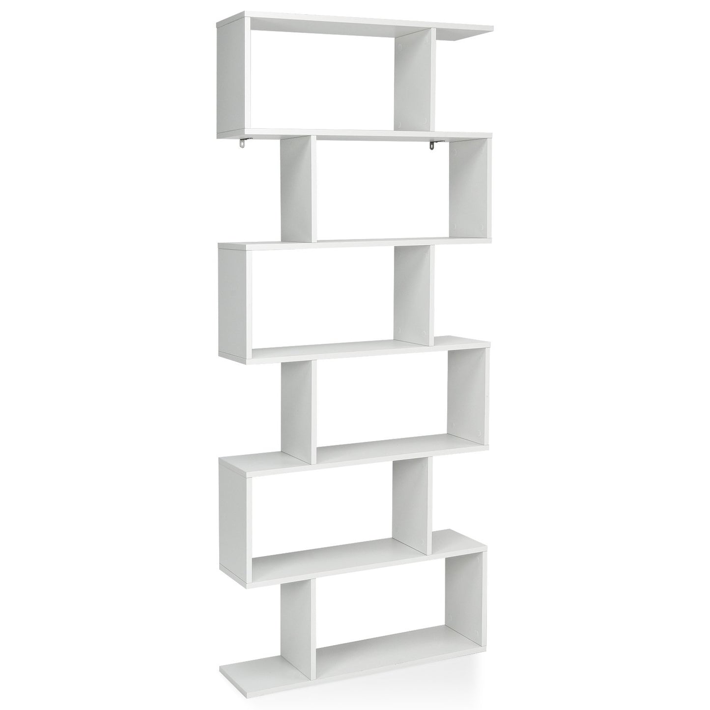 Standing shelf 6 levels S-shape bookcase storage shelf wood color choice white