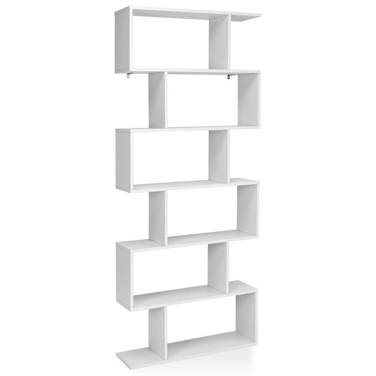 Standing shelf 6 levels S-shape bookcase storage shelf wood color choice white