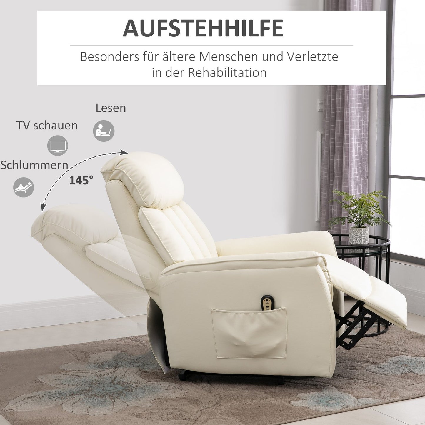 Electric recliner, leather beige in artificial leather