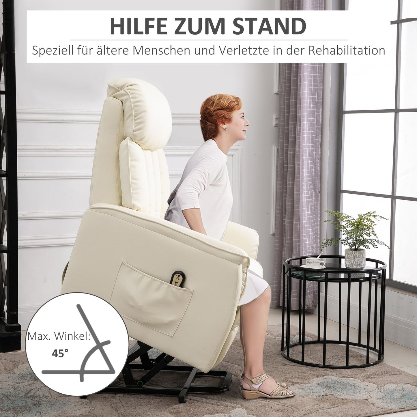 Electric recliner, leather beige in artificial leather