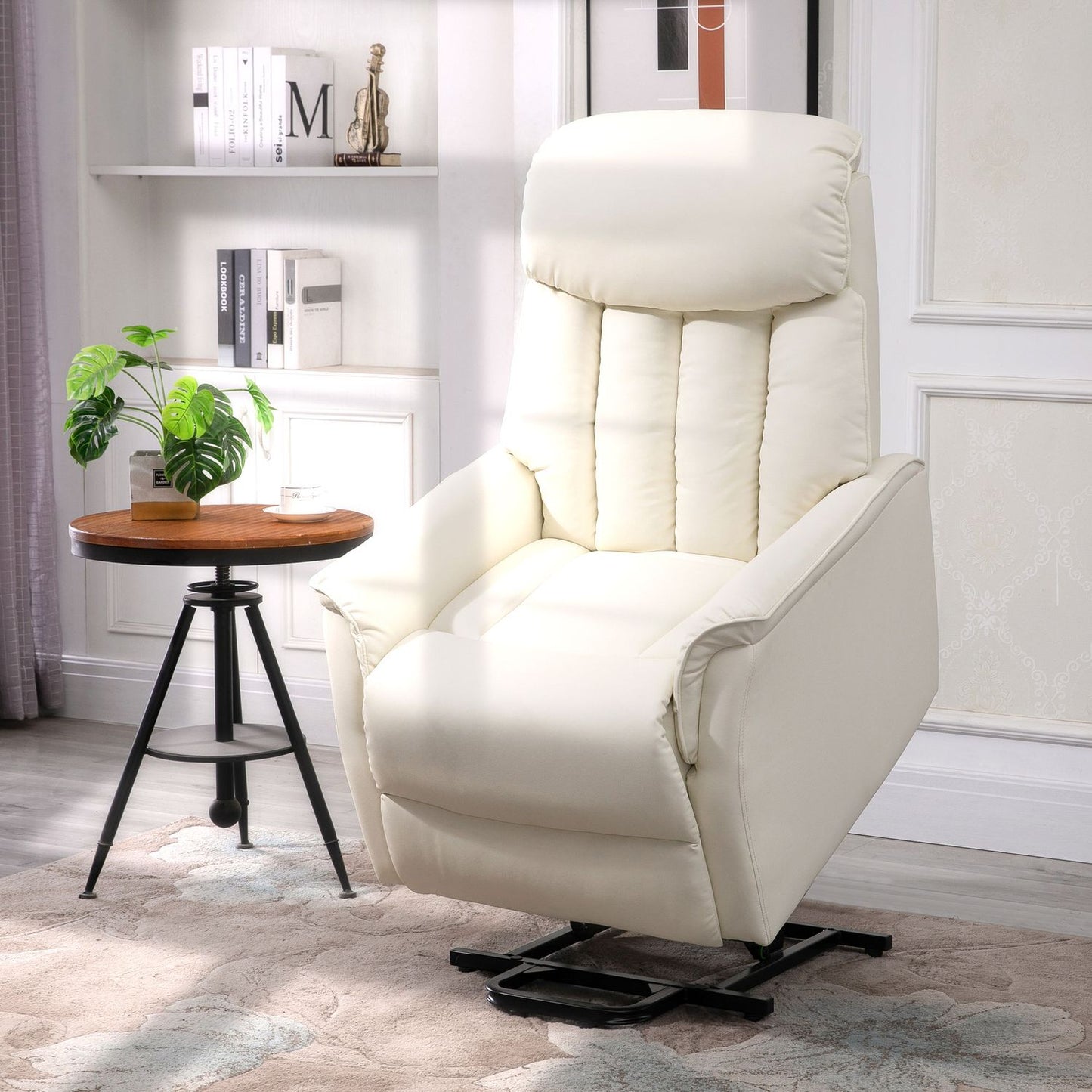 Electric recliner, leather beige in artificial leather