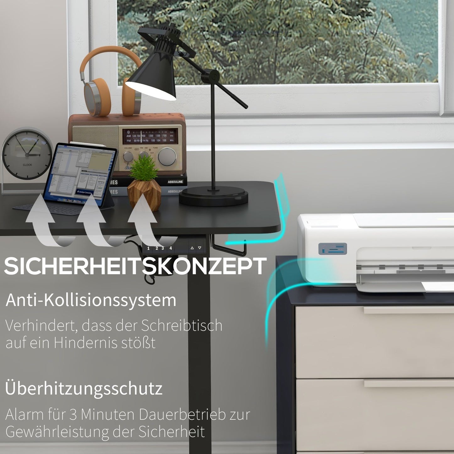 Electric stand-up desk, anti-collision, adjustable height