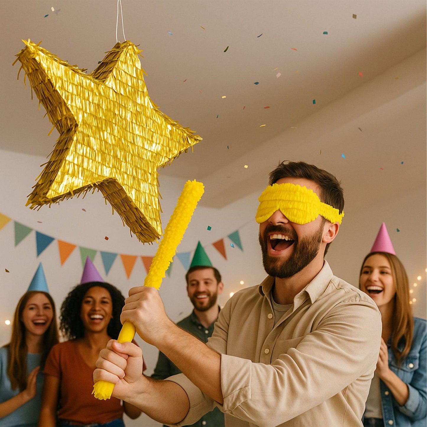 Star Piñata Set with Stick and Blindfold