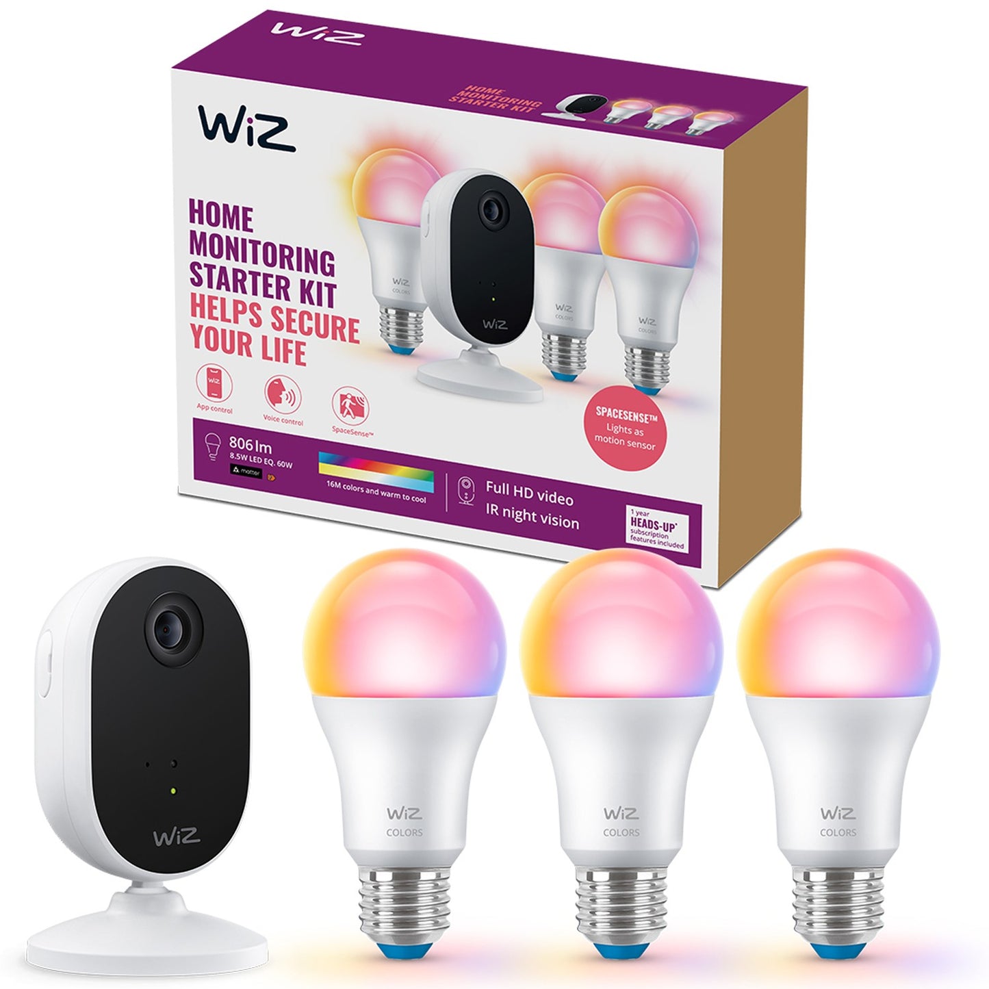 Starter kit Monitoring and lighting Camera + 3x Smart LED E27 Color