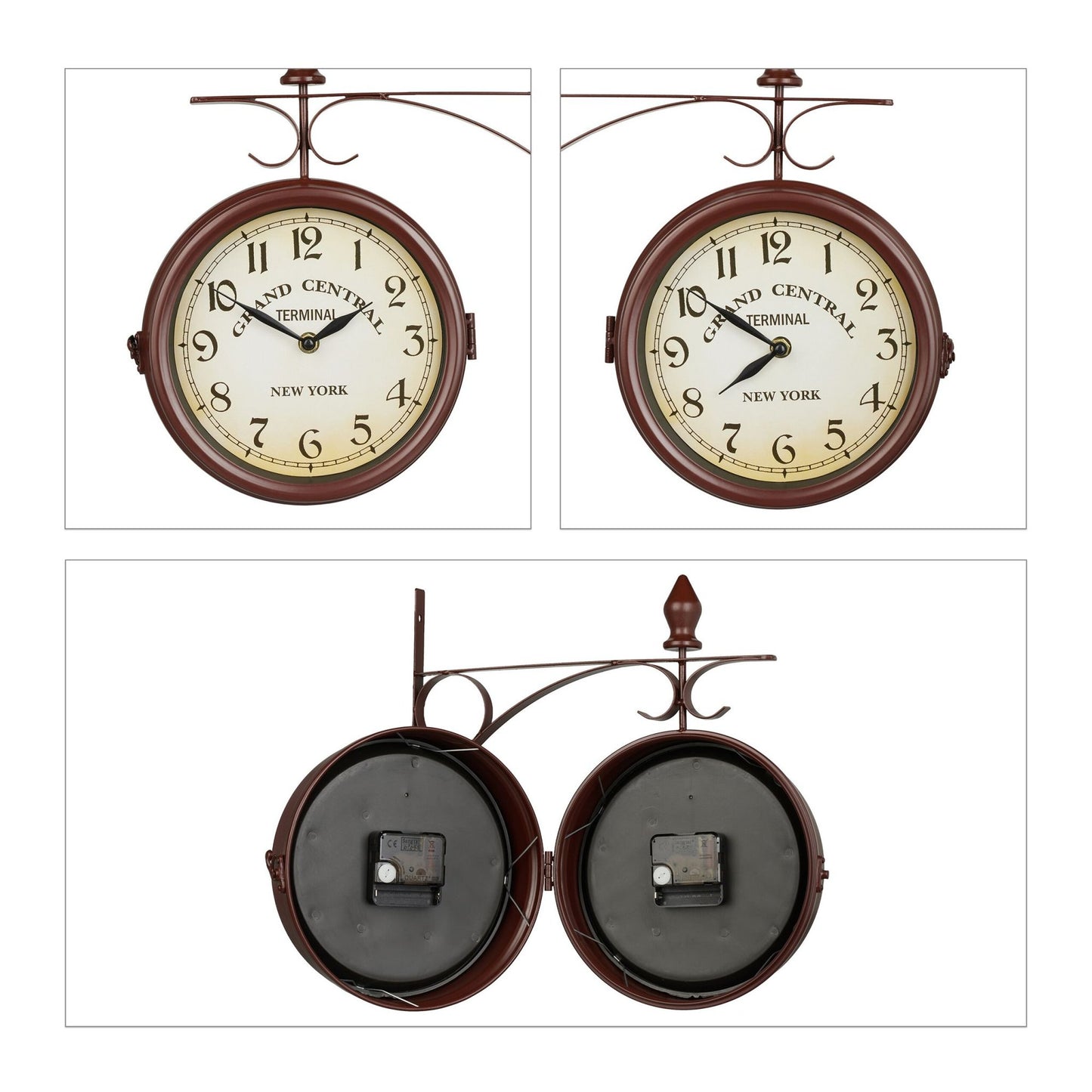 Station clock double-sided in brown