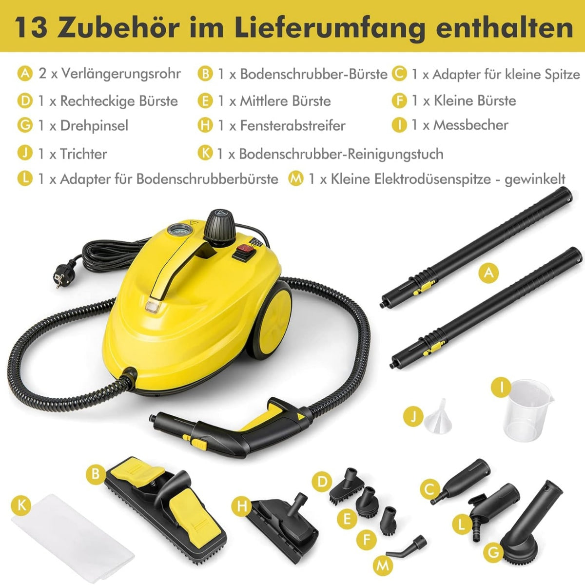 Steam Cleaner, 1.8L Tank, 5 Bar Pressure, 13 Accessories