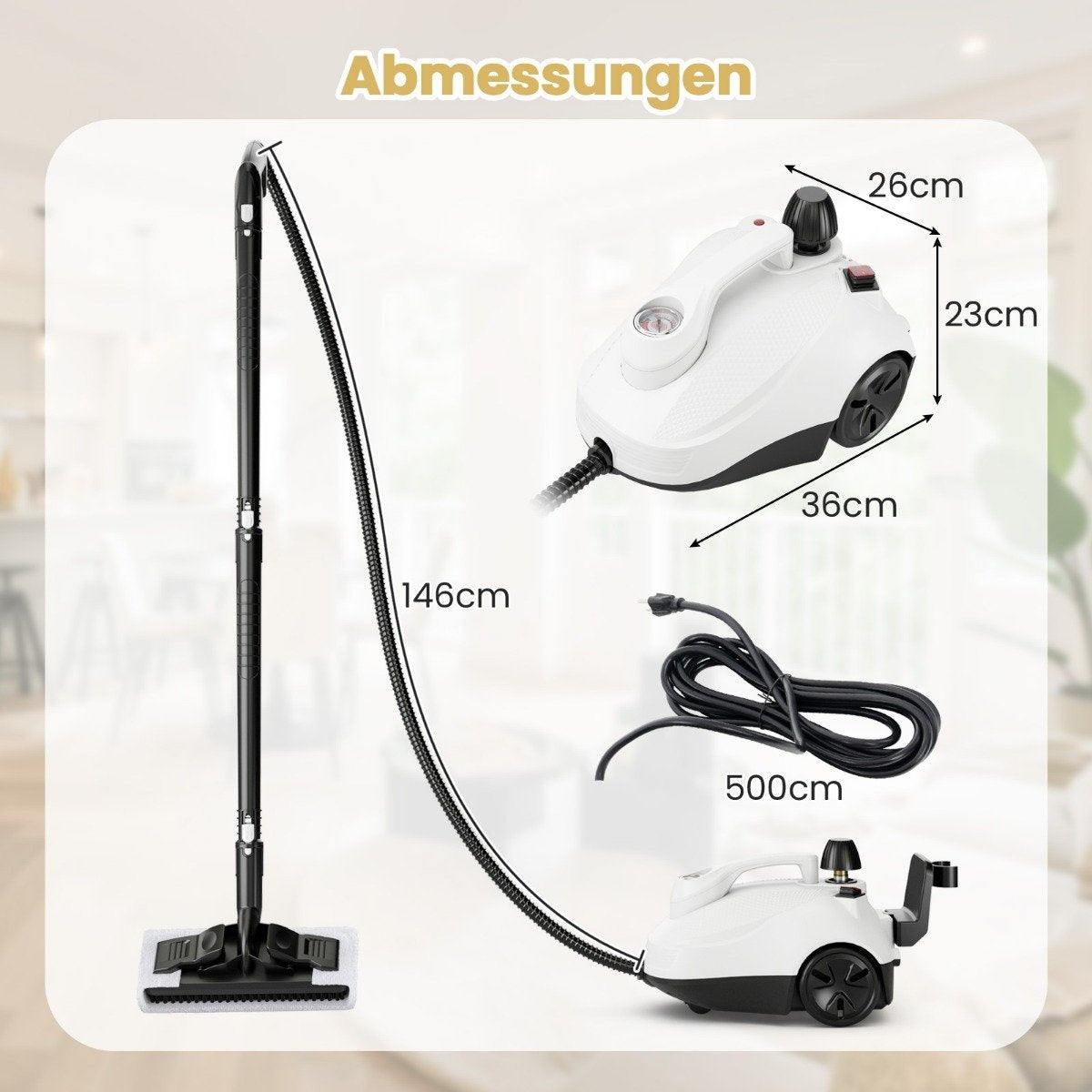 Steam cleaner 2000W Steam pressure: 5 bar Tank: 1.8L Temperature: up to 160℃ White