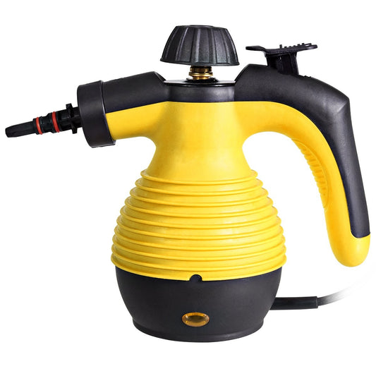 Steam cleaner handheld 9-piece accessory set and safe design steam cleaning yellow