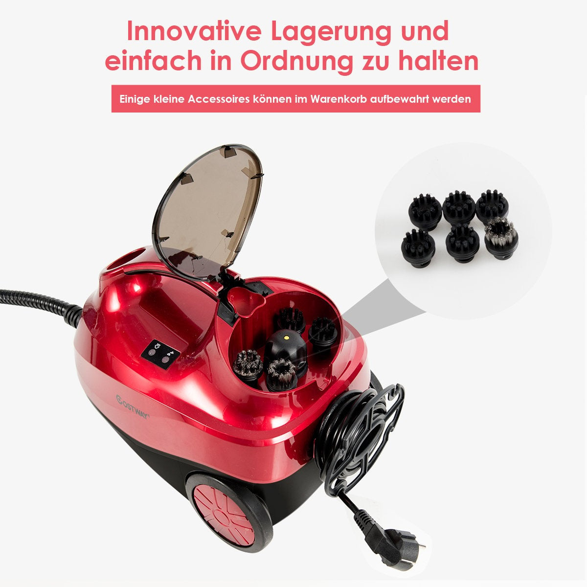 Steam cleaner steam broom 2000W floor steam cleaner with 19 accessories red