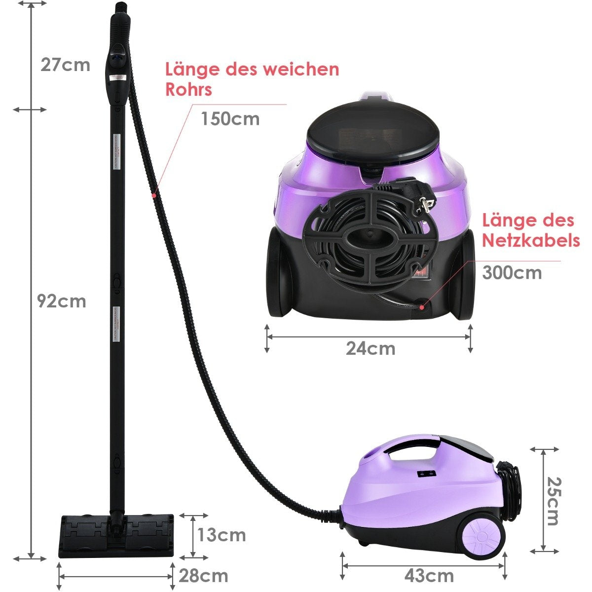 Steam cleaner with 19 accessories steam mop 2000W floor steam cleaner up to 108℃ purple