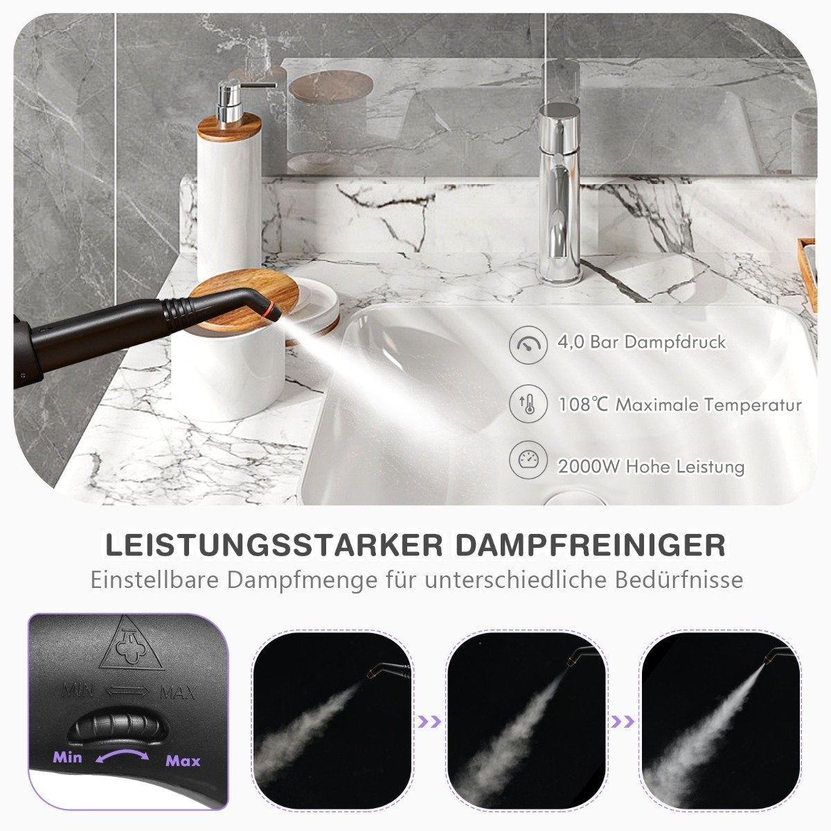 Steam cleaner with 19 accessories steam mop 2000W floor steam cleaner up to 108℃ purple